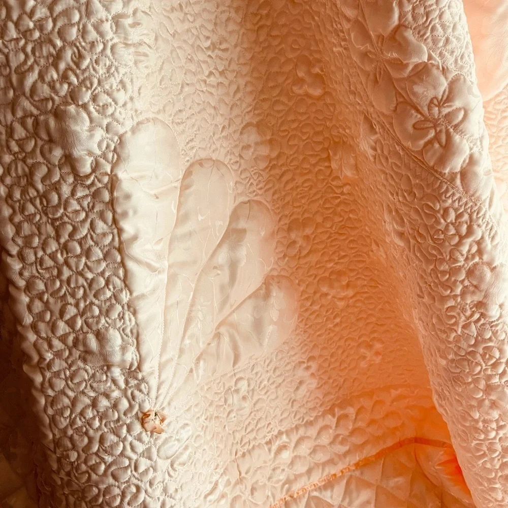 Vintage Quilt Blanket Matelasse Peach